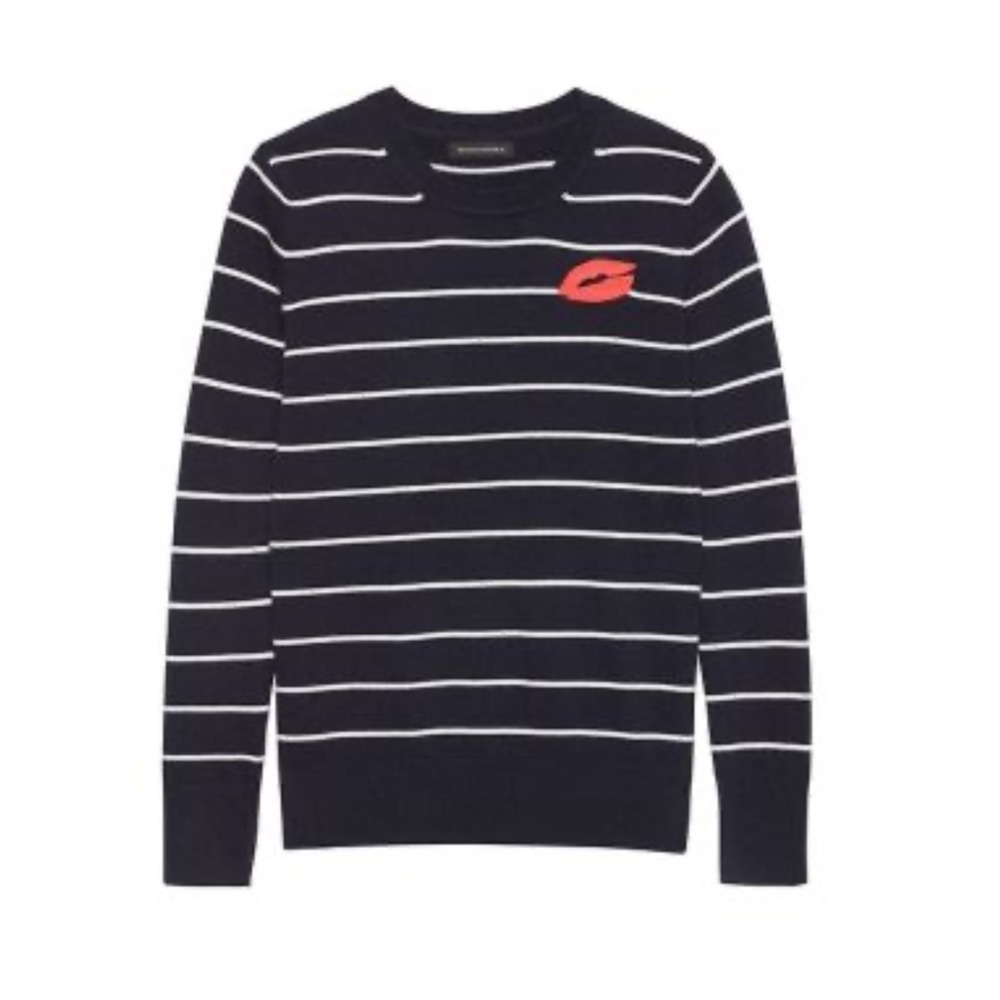 Banana Republic Navy White Striped Merino Wool‎ Lip Sweater Medium